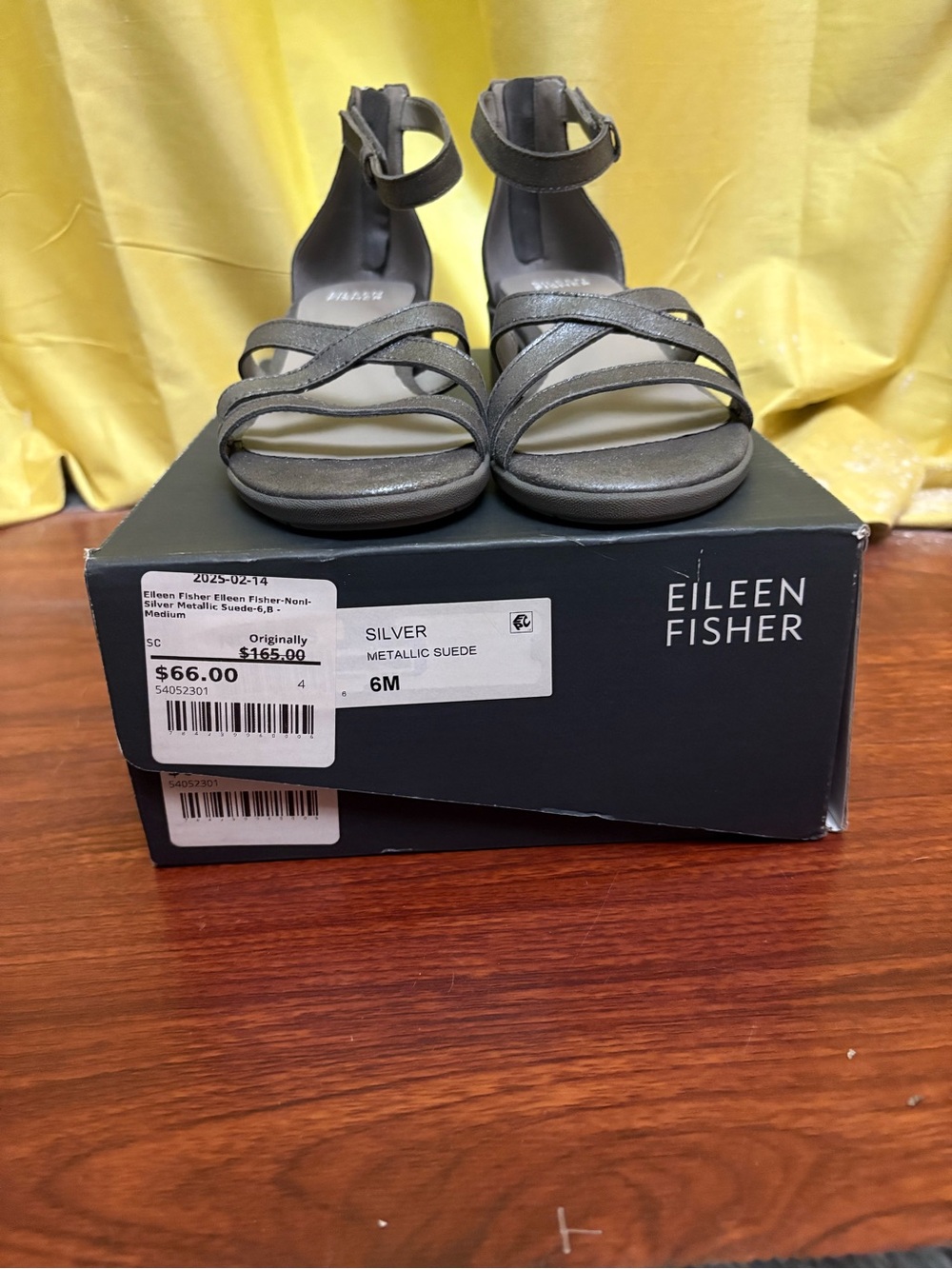 Eileen Fisher Silver Metallic Suede Strappy Women’s Sandals